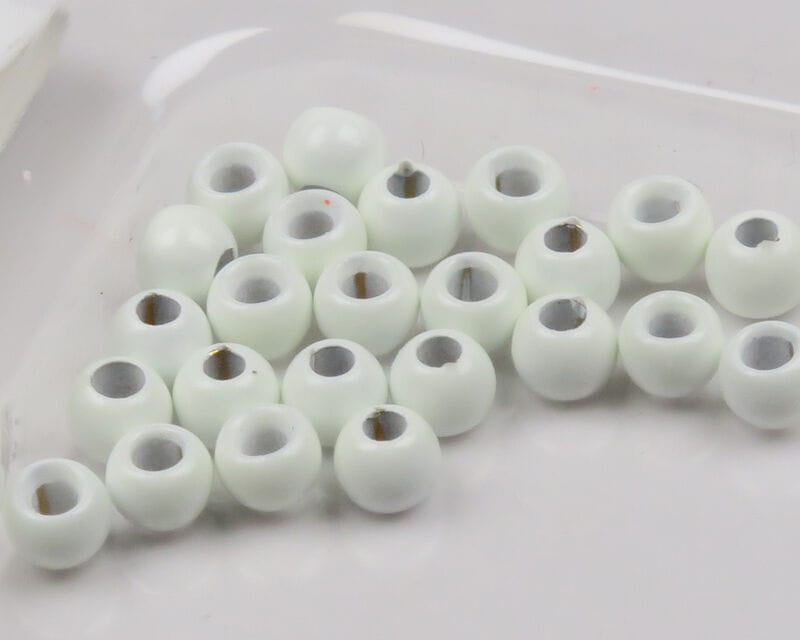 White Dazzle brass beads with shiny brass cores, round fly tying beads by Hareline