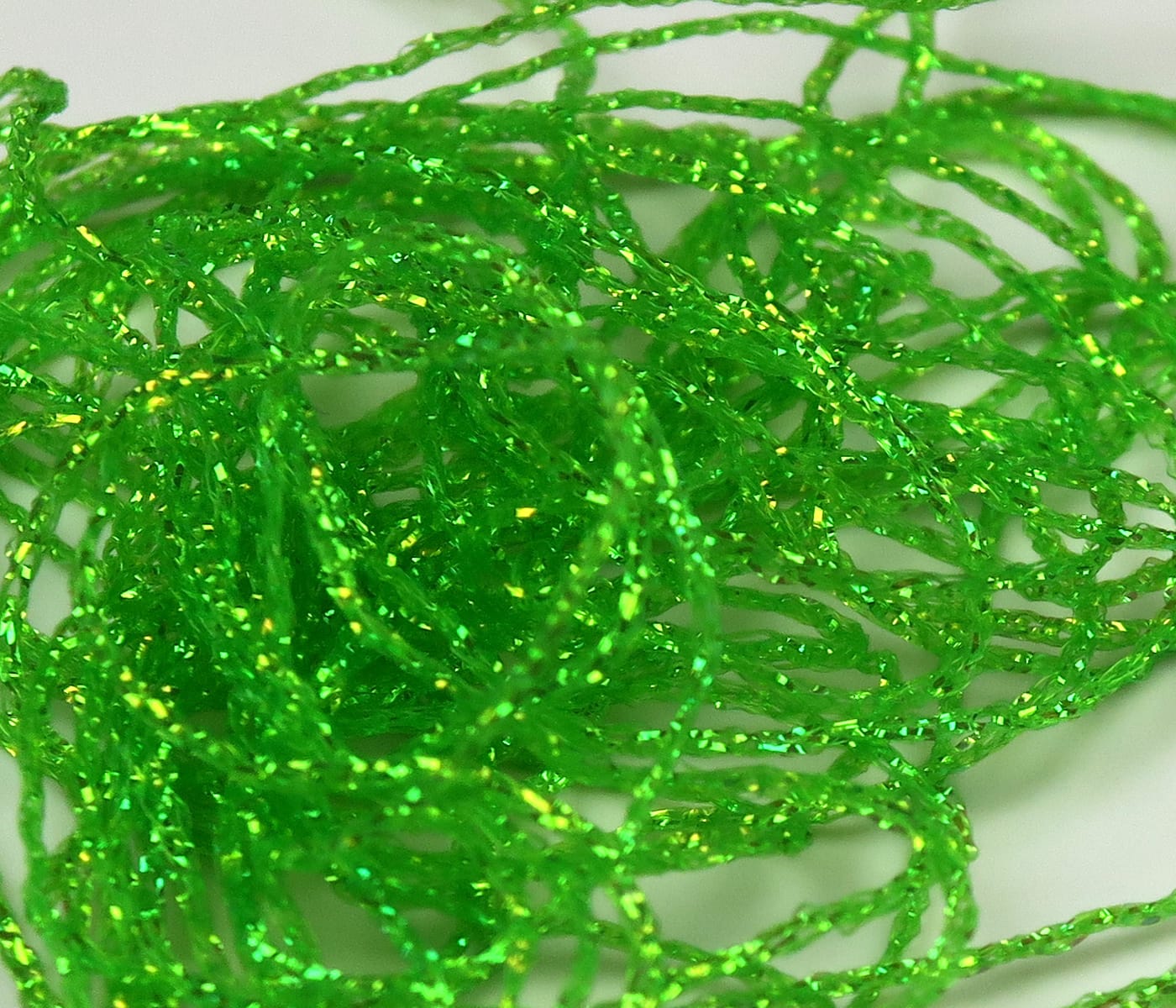 Hareline diamond braid bright neon green iridescent synthetic braided strands for fly tying