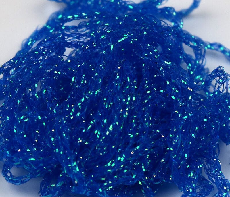 Hareline Diamond Braid bright blue iridescent braided synthetic tinsel for fly tying with shimmering turquoise flashes