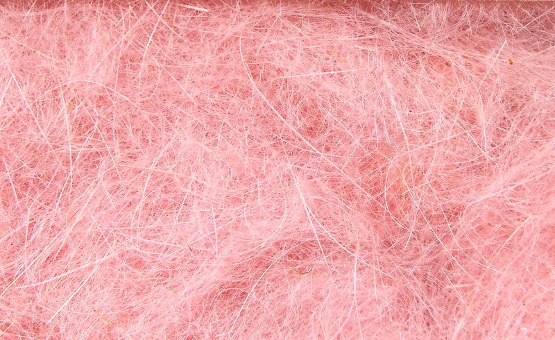 Pink Hareline Dubbin loose dubbing fibers for fly tying, soft fine furry texture