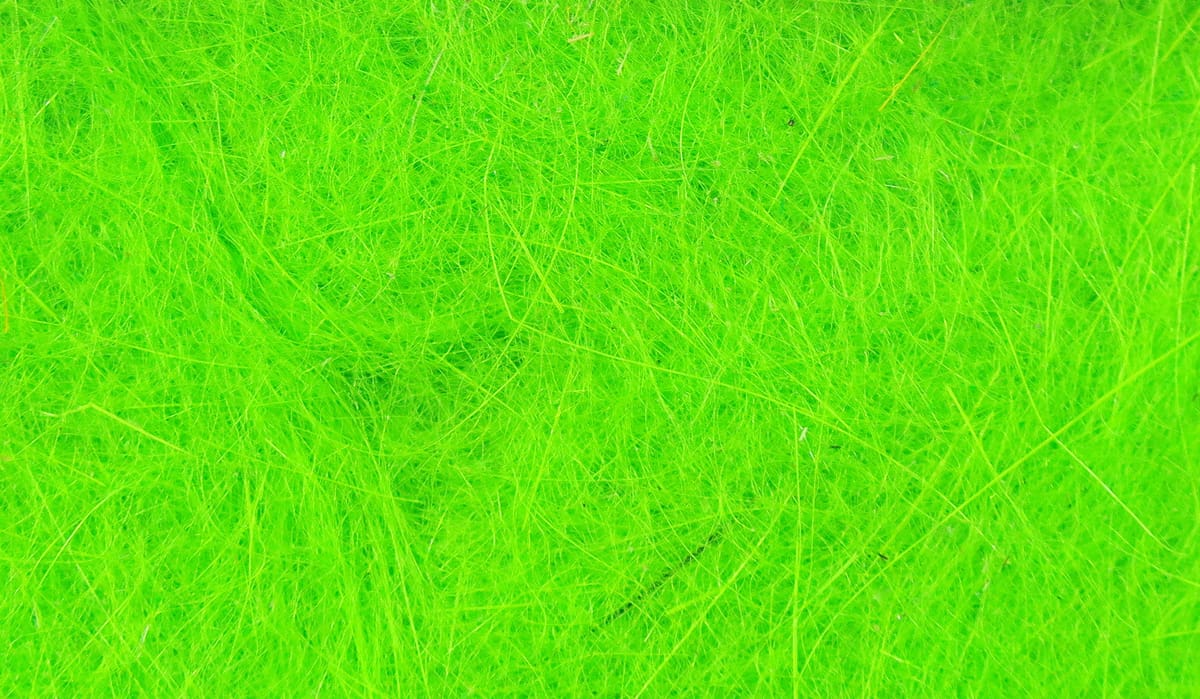 Bright chartreuse Hareline dubbin, wispy fine fibers for fly tying