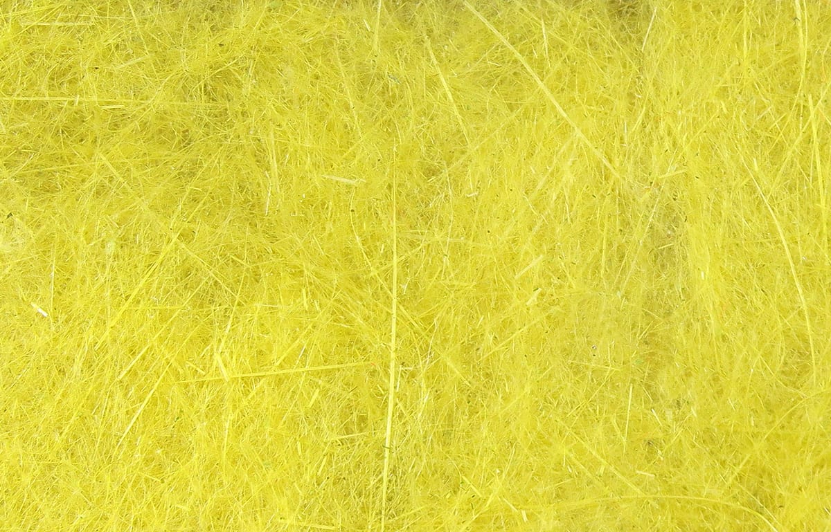 Hareline Dubbin: bright yellow fine wispy fibers with subtle flash, soft rabbit-style dubbin for fly tying