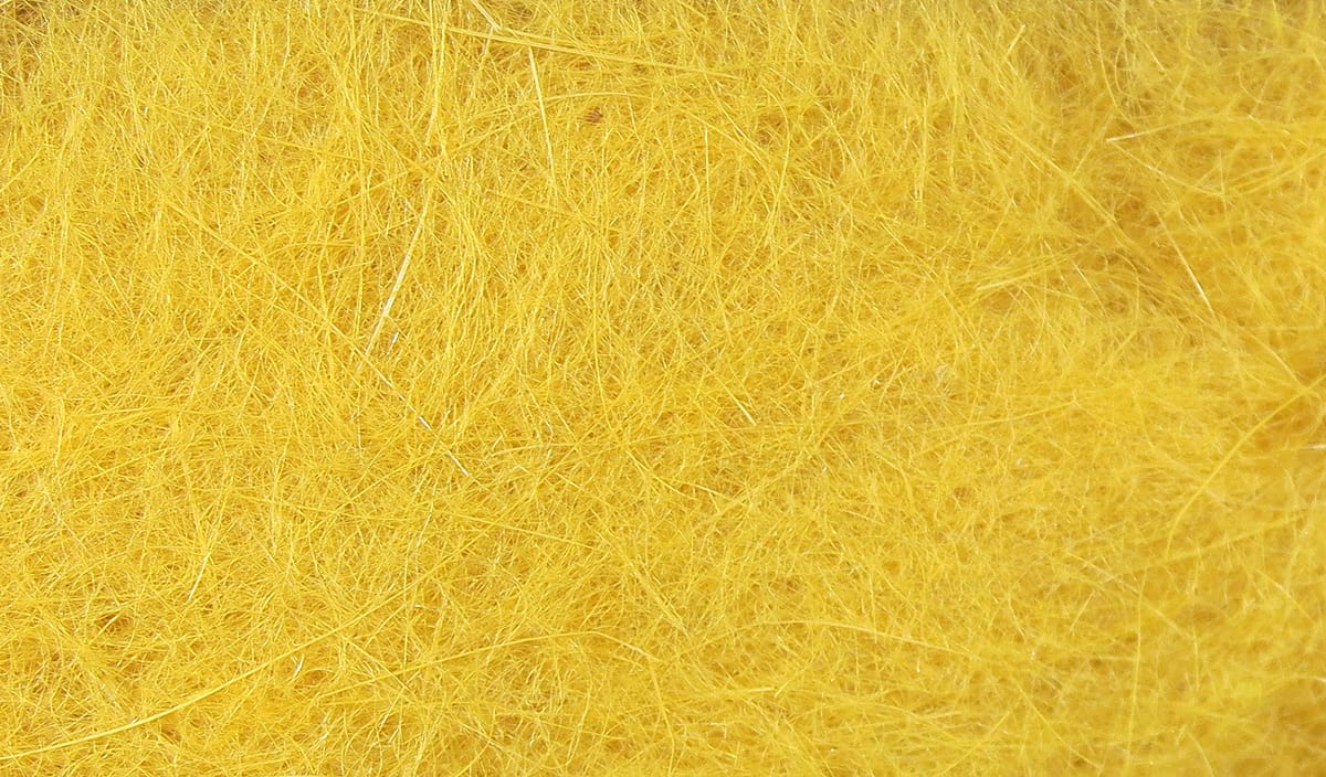 Hareline Dubbin bright yellow fibrous dubbing for fly tying with fine, hairy synthetic fibers