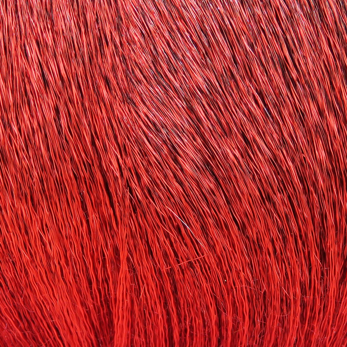 Red dyed deer body hair with glossy fine long fibers, ideal for fly tying