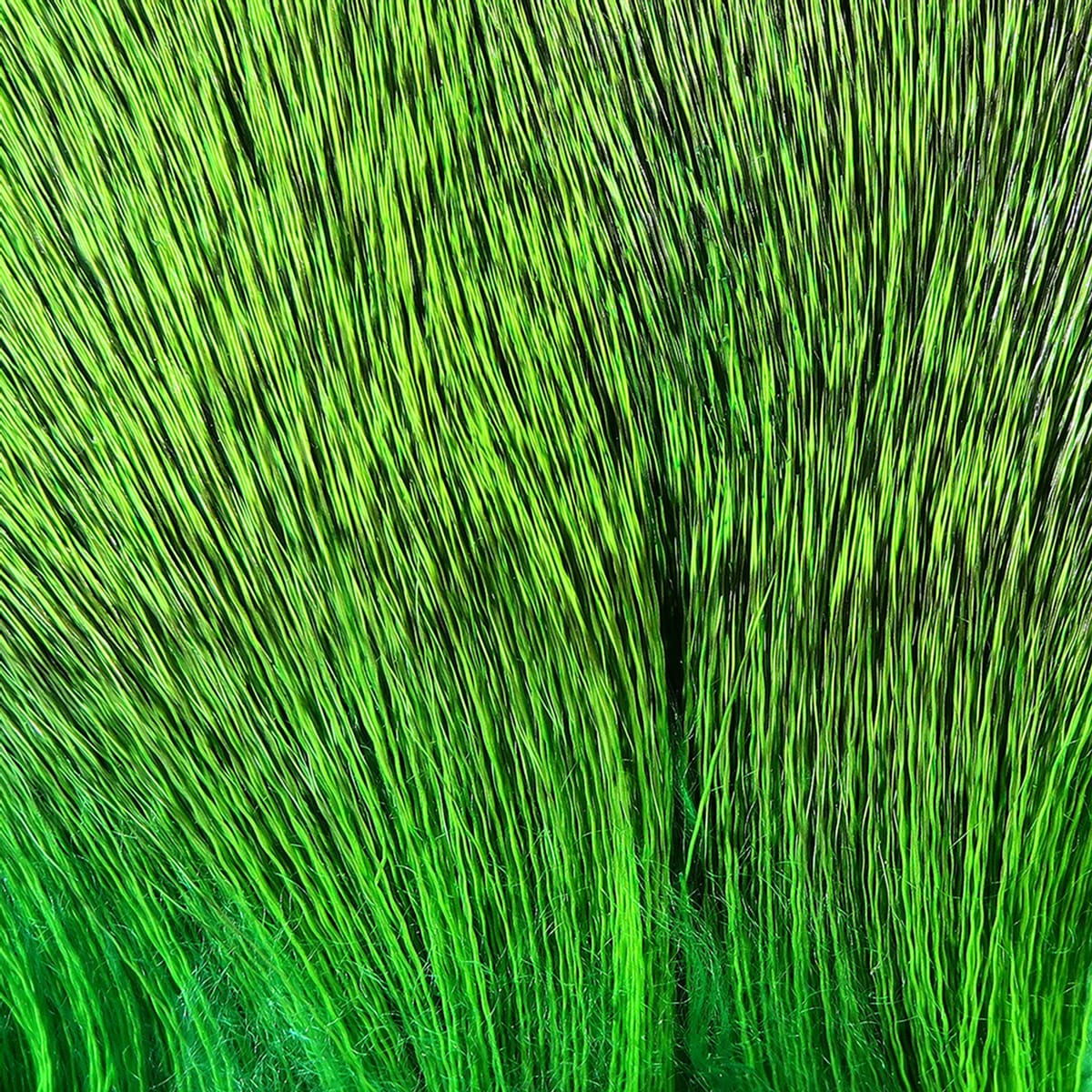 Bright chartreuse-dyed deer body hair bundle with long fine fibers for fly tying