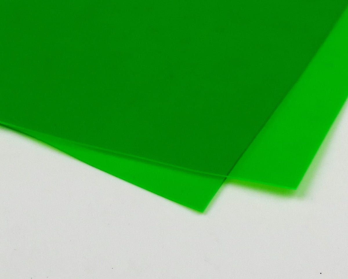 Hareline Edge Bright translucent fluorescent green plastic sheets for fly tying, two overlapping thin glossy sheets