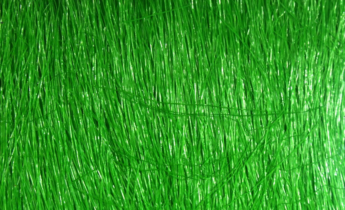 Bright green craft fur - glossy long synthetic strands for fly tying, dense fine fibers
