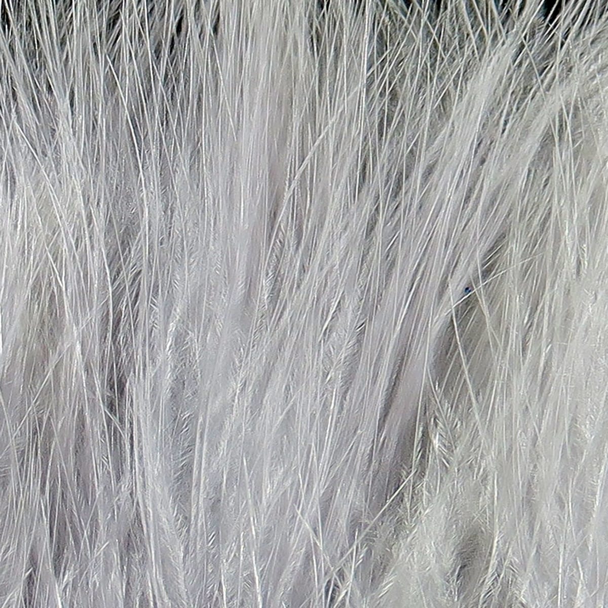 Light gray Hareline marabou feathers with long silky fibers, fluffy and tapered for fly tying