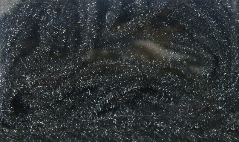 Hareline EZ Magic Dub black synthetic dubbing with fine short fibers and subtle silver flash for fly tying