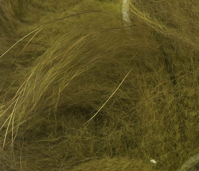 Olive brown raccoon zonker fur strip with long silky fur and glossy guard hairs for fly tying