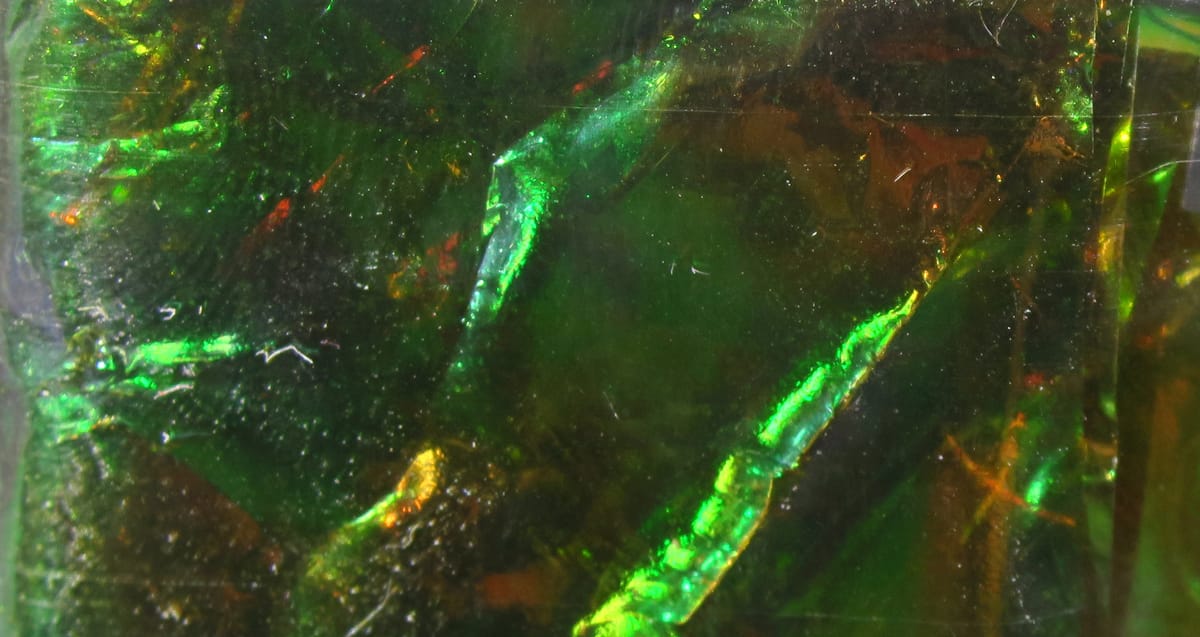 Hareline Flashback iridescent green holographic mylar foil with reflective streaks for fly tying