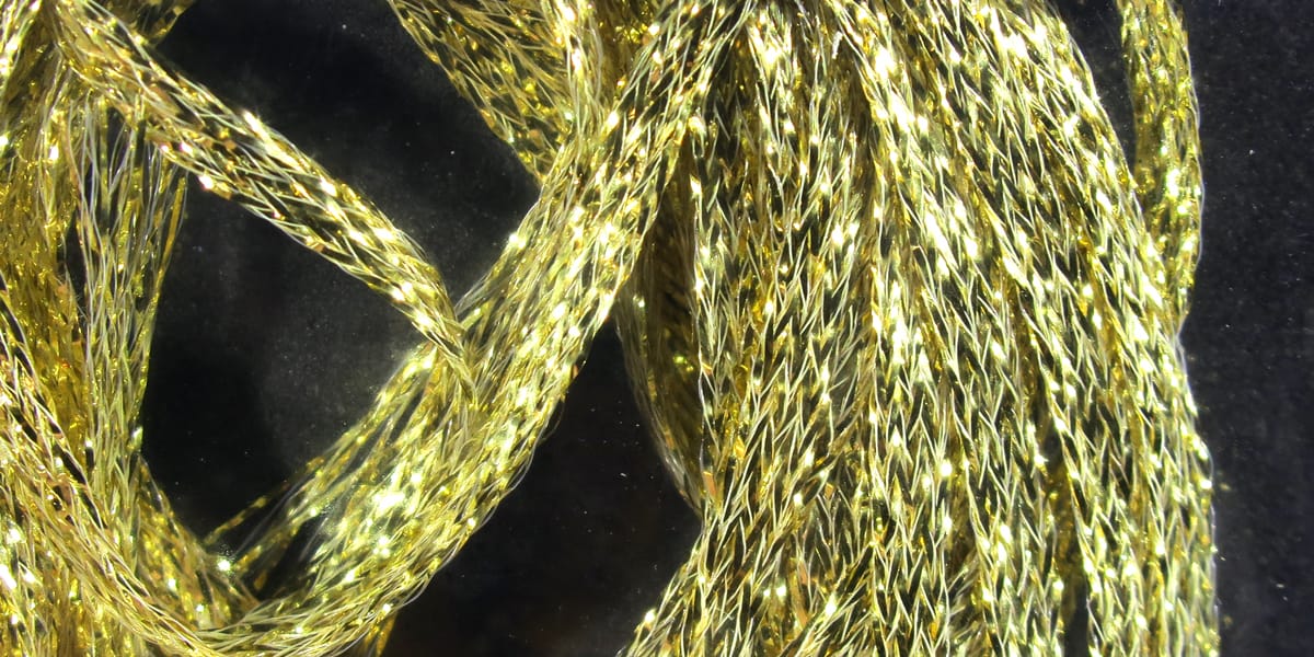 Hareline flat diamond braid metallic gold flattened diamond weave sparkly synthetic braid for fly tying