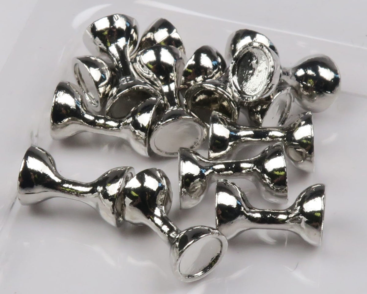 Shiny silver tungsten flat-end hourglass eyes for fly tying, polished small hourglass beads with flat faces