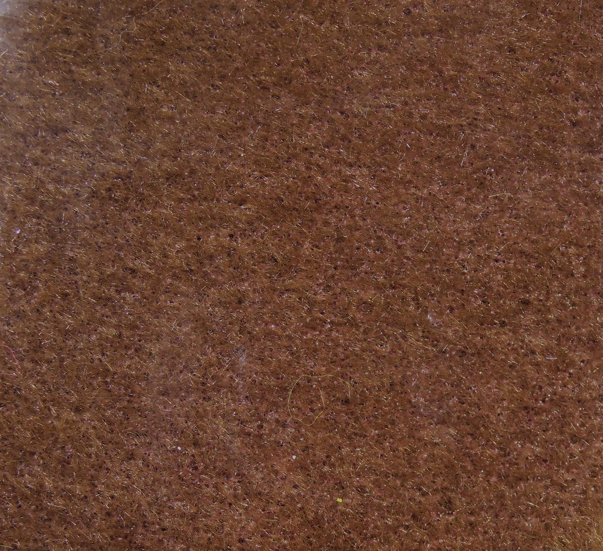 Brown furry foam with dense short fibers and subtle iridescent flash, textured material for fly tying