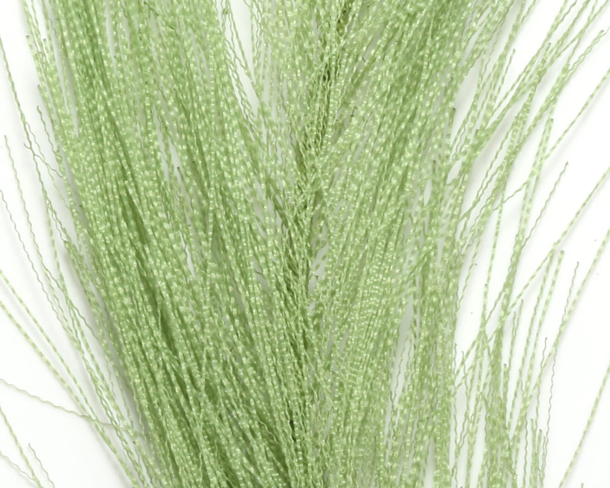 Pale sage green Hareline hackle hair, long glossy crinkled synthetic strands for fly tying
