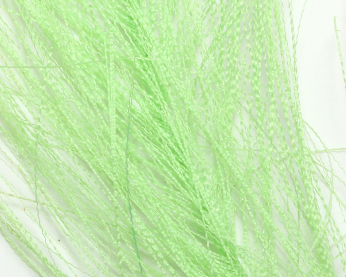 Chartreuse synthetic Hareline hackle hair strands, shiny twisted fibers for fly tying