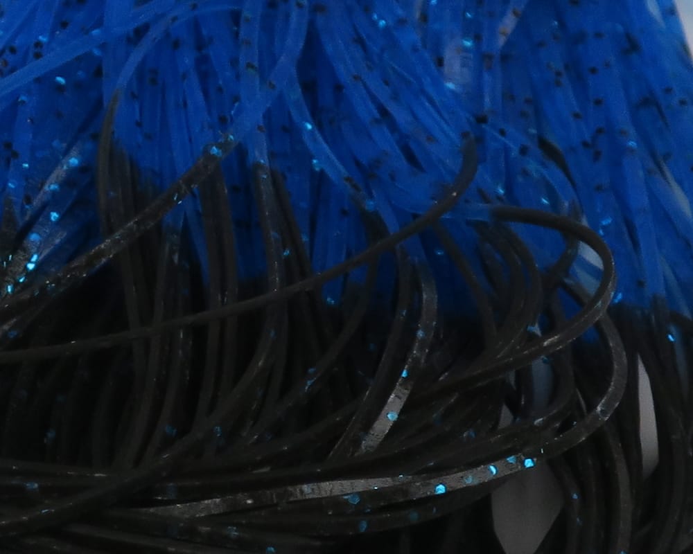 Blue and black hot-tipped rubber legs for fly tying with blue glitter flakes, Hareline Crazy Legs