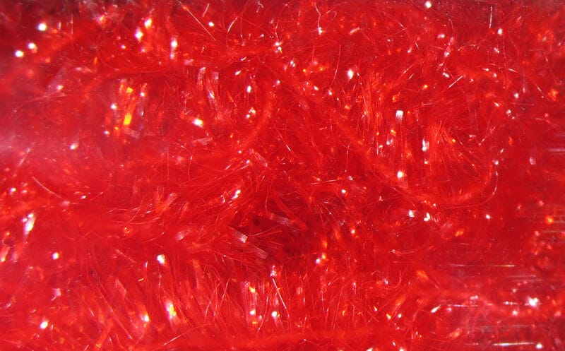 Hareline Ice Chenille bright red iridescent synthetic fibers for fly tying, fluffy sparkly material