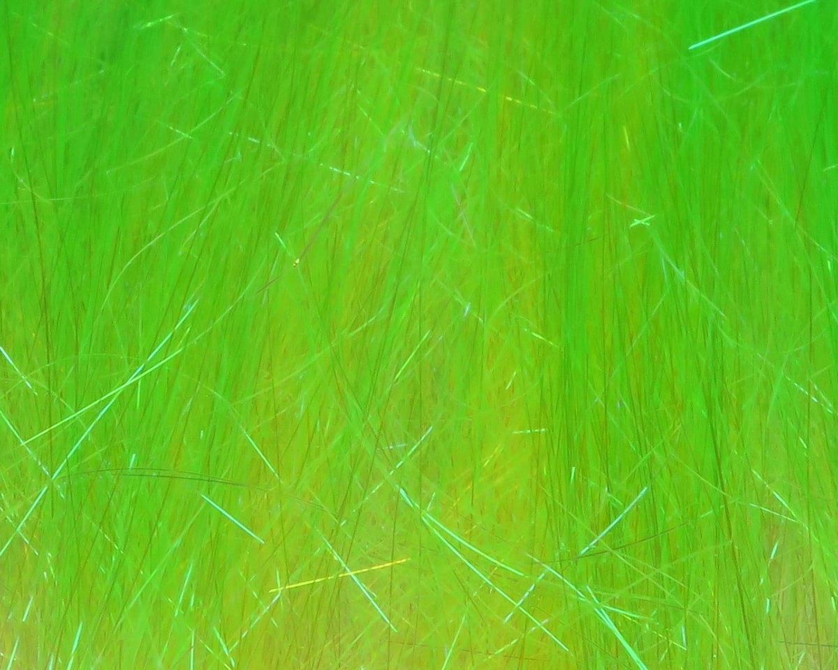 Chartreuse green synthetic minnow back shimmer fringe with iridescent fine fibers for fly tying