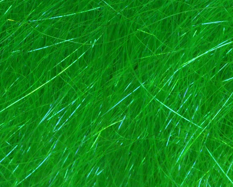 Hareline Ice Dub Shimmer Fringe chartreuse green synthetic fly tying fibers with iridescent shimmer strands
