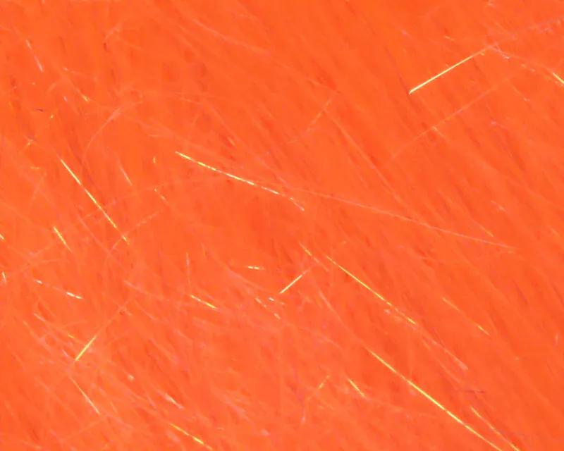 Bright orange synthetic fibers with iridescent tinsel strands, Ice Dub shimmer fringe for fly tying