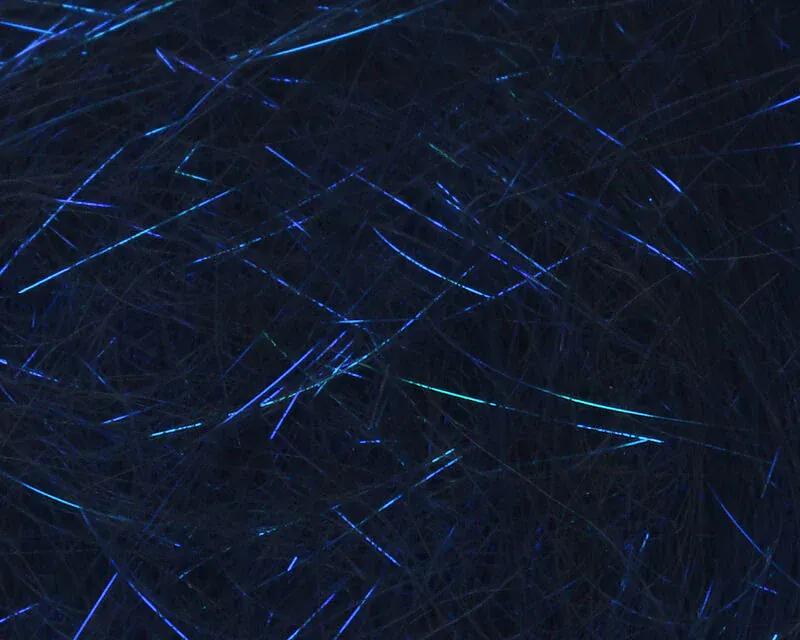 Hareline Ice Dub black synthetic fringe with blue-green iridescent shimmer strands for fly tying