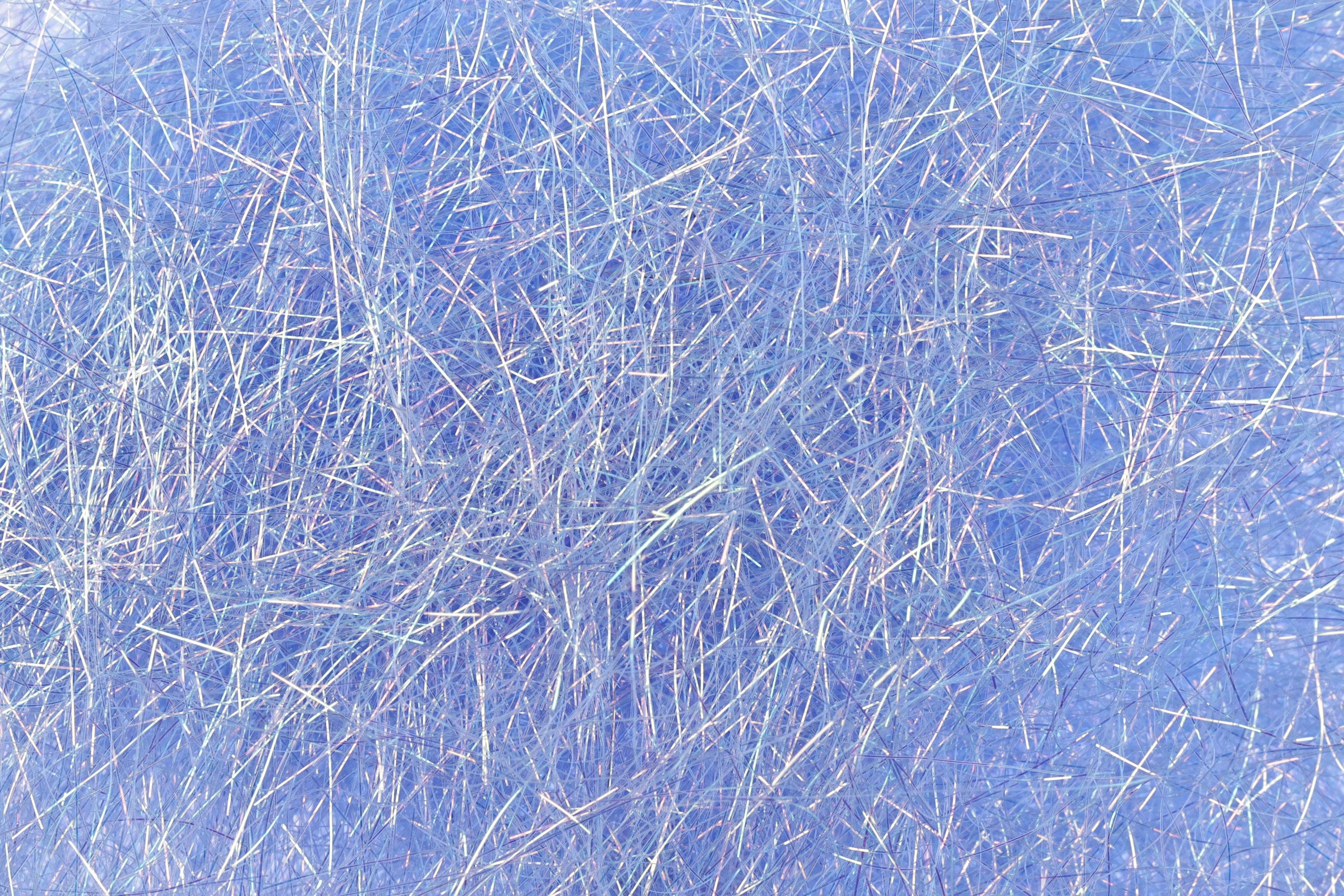 Pale blue iridescent synthetic ice dubbing fibers, fine sparkly strands for fly tying