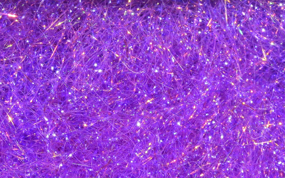 Purple Hareline Ice Dubbing, fine iridescent synthetic fly-tying fibers with sparkling reflective strands