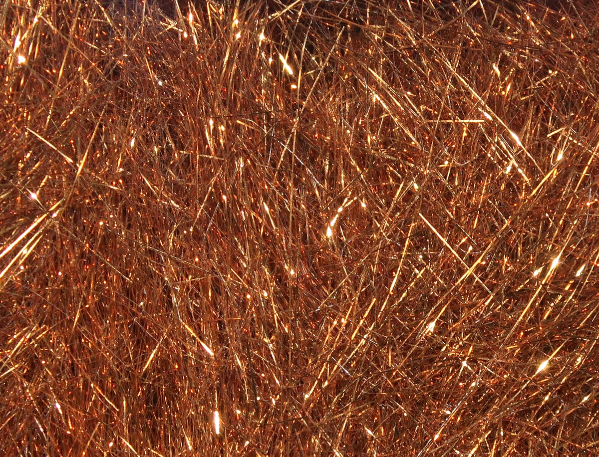 Copper metallic ice dubbing with fine sparkly synthetic fibers for fly tying