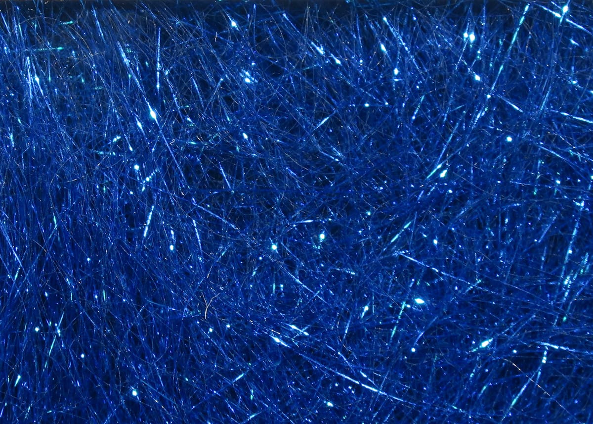 Hareline Ice Dubbing: deep metallic blue iridescent synthetic fibers, fine glittering strands for fly tying