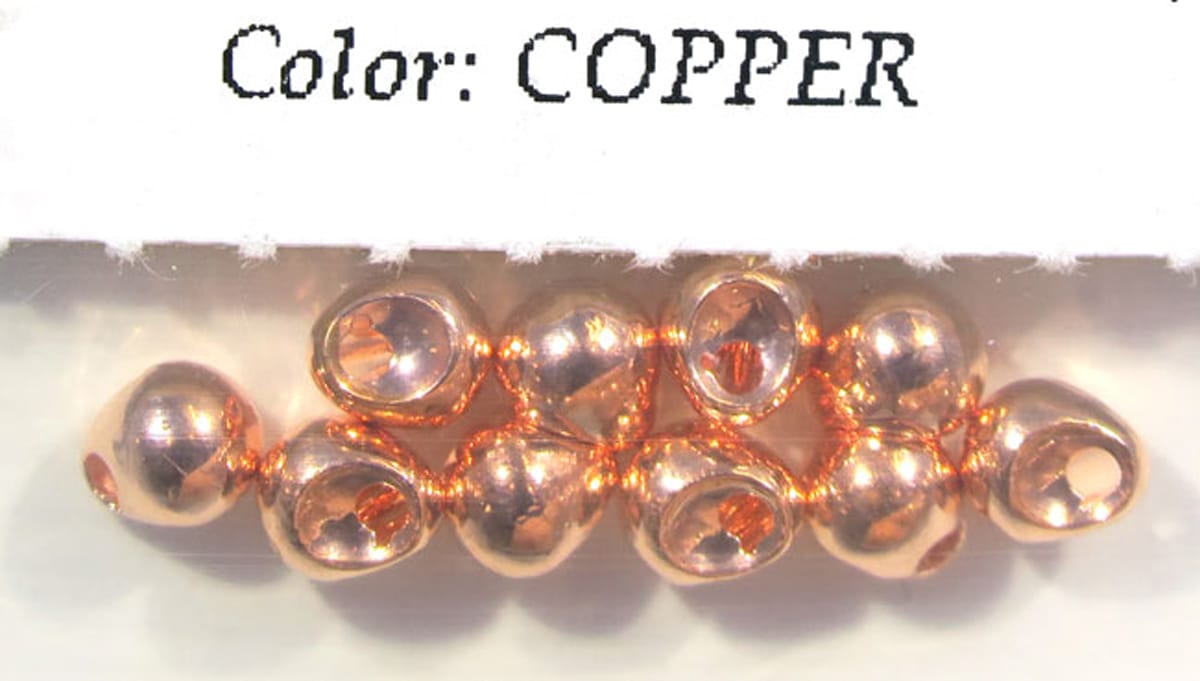 Copper tungsten bead jig heads for fly tying, shiny round drilled bead heads strung on thread