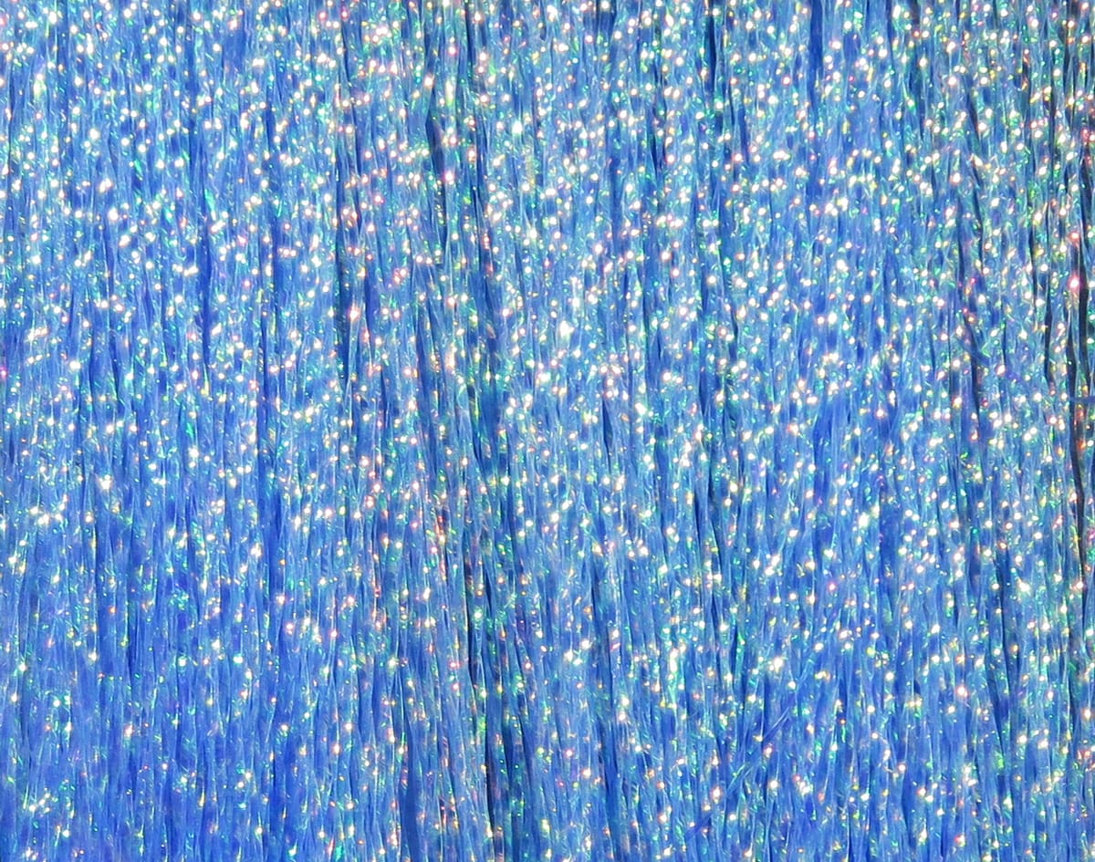 Blue Hareline Krystal Flash strands with holographic iridescent sparkle for fly tying