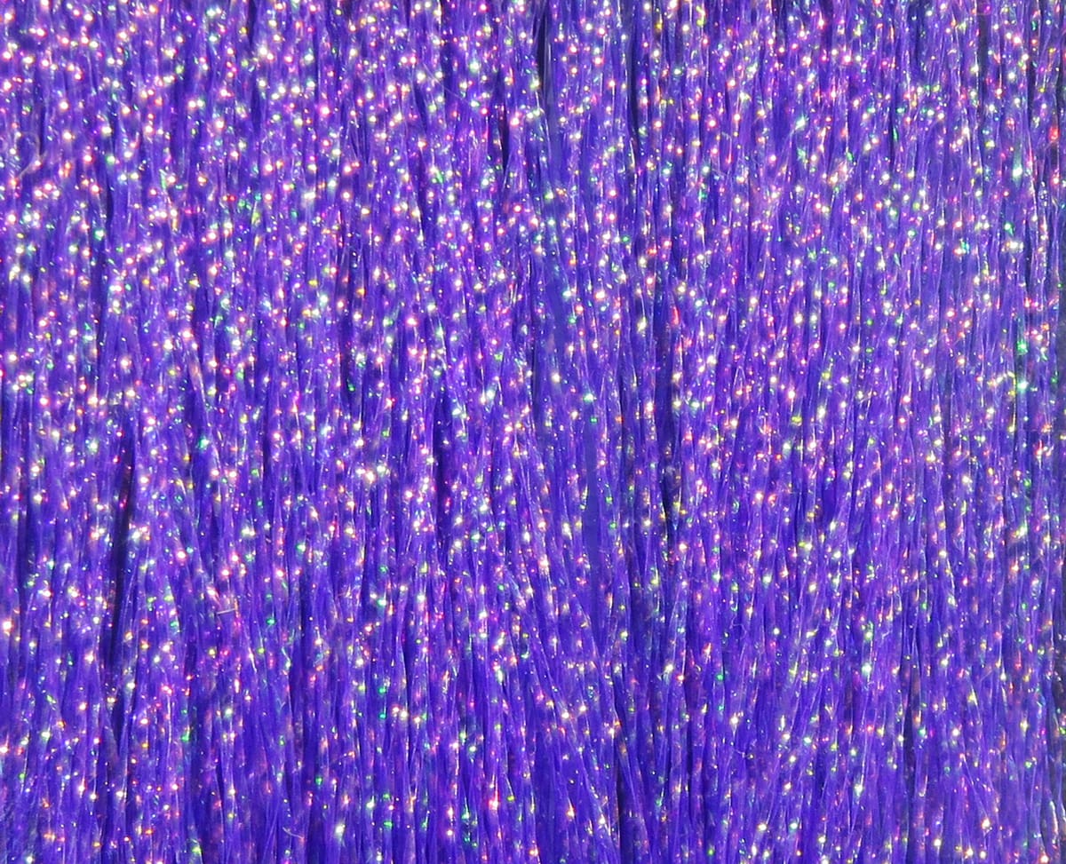 Purple Hareline Krystal Flash strands with iridescent holographic sparkle for fly tying