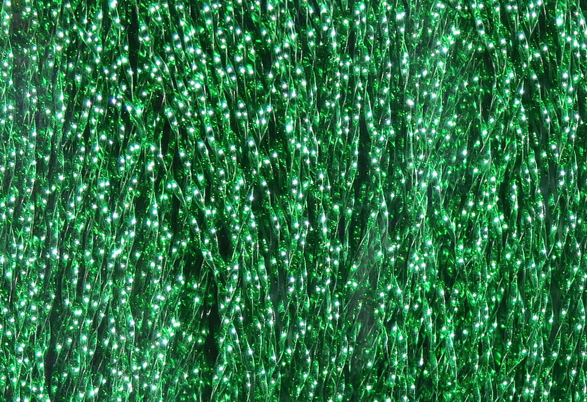 Hareline Krystal Flash bright emerald green metallic flash strands for fly tying