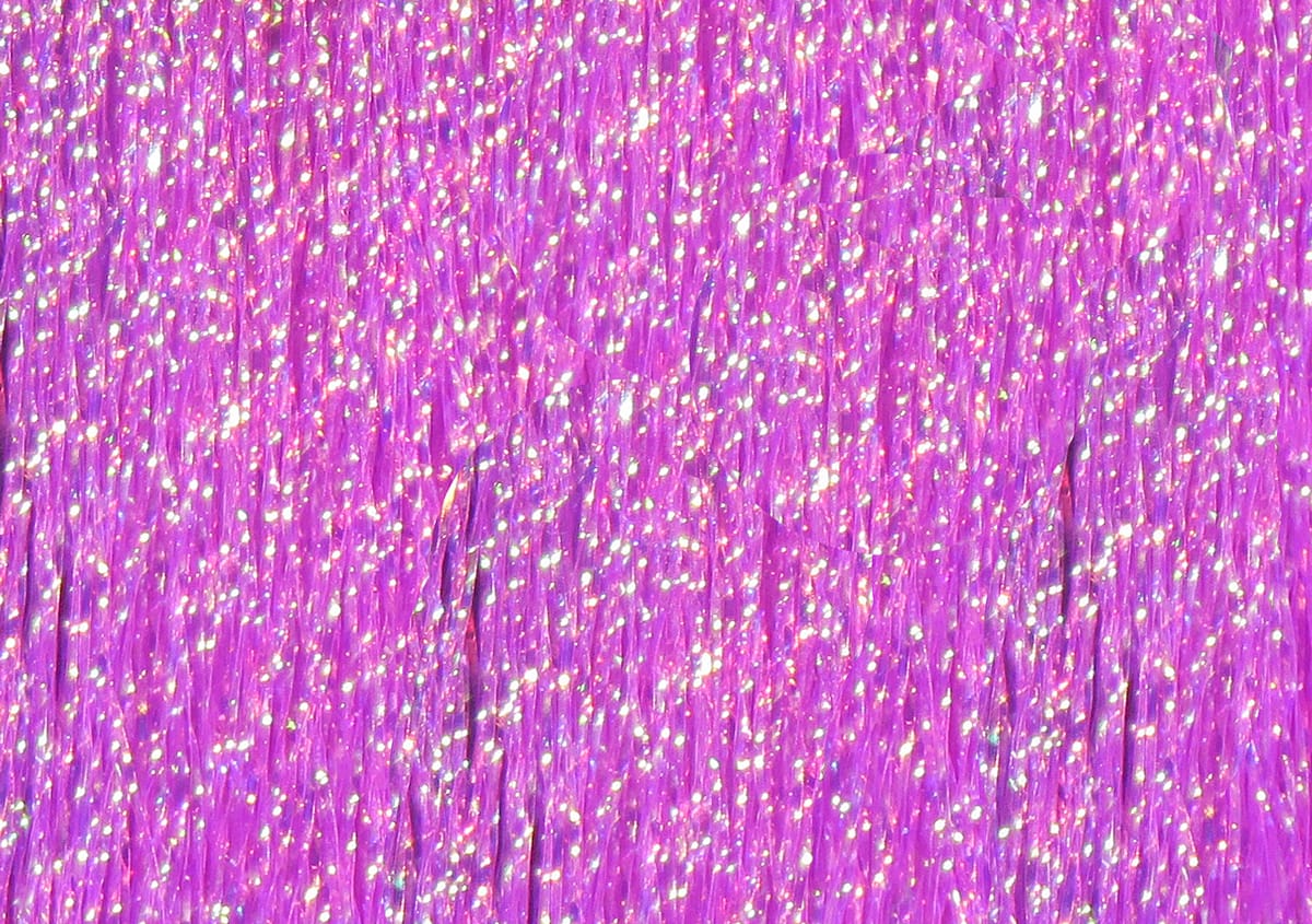 Hareline Krystal Flash bright pink-purple iridescent synthetic strands with holographic glitter flecks for fly tying