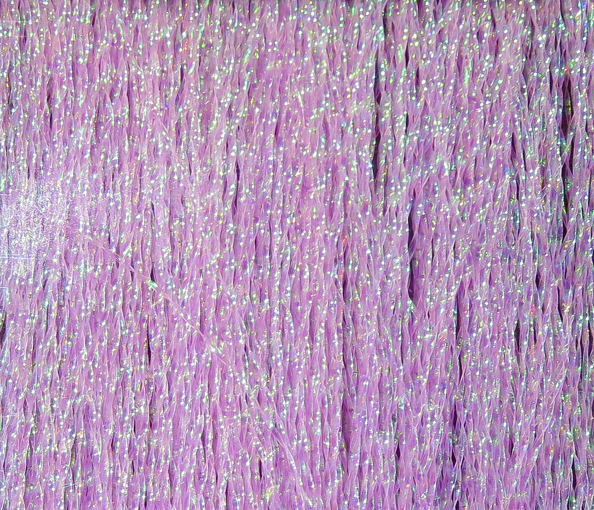 Hareline Krystal Flash lavender iridescent synthetic fly tying strands with green sparkle