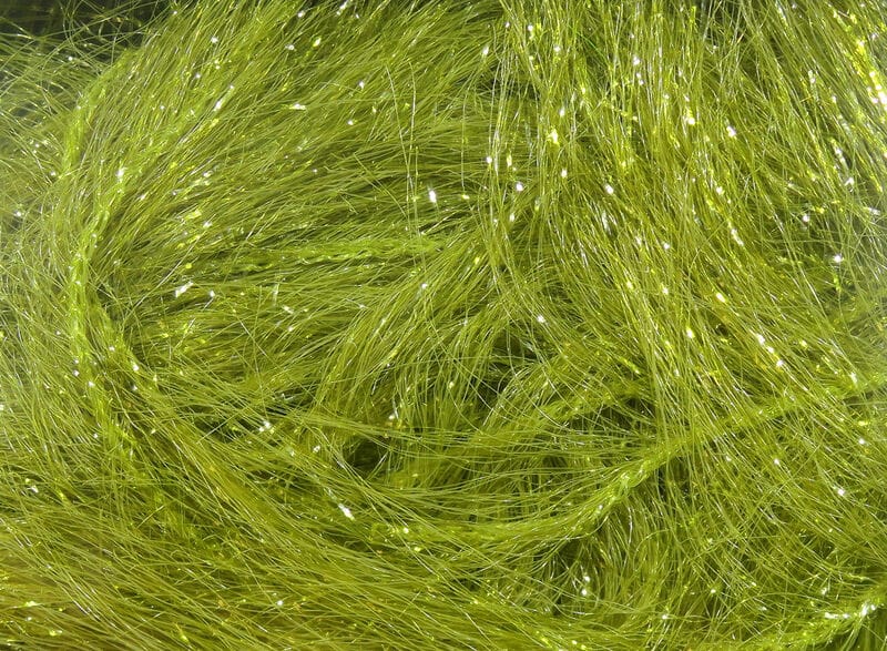 Chartreuse Hareline Krystal Hackle — shimmering synthetic hackle fibers with tinsel flashes for fly tying
