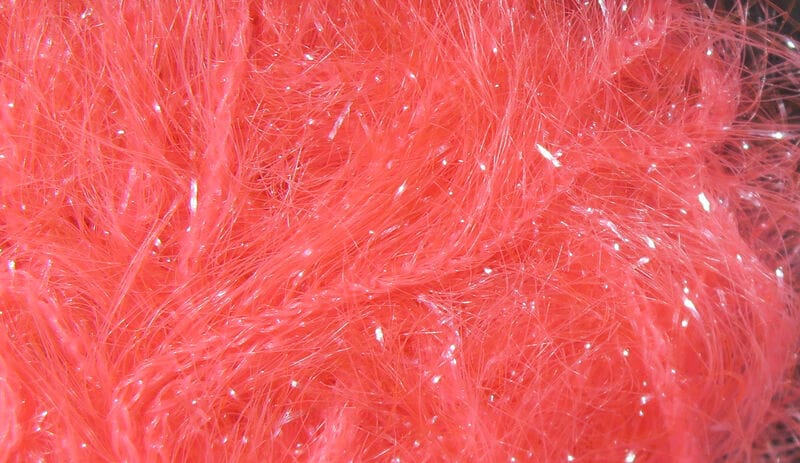 Hareline Krystal Hackle coral-pink synthetic fibers with iridescent flash for fly tying and streamer accents