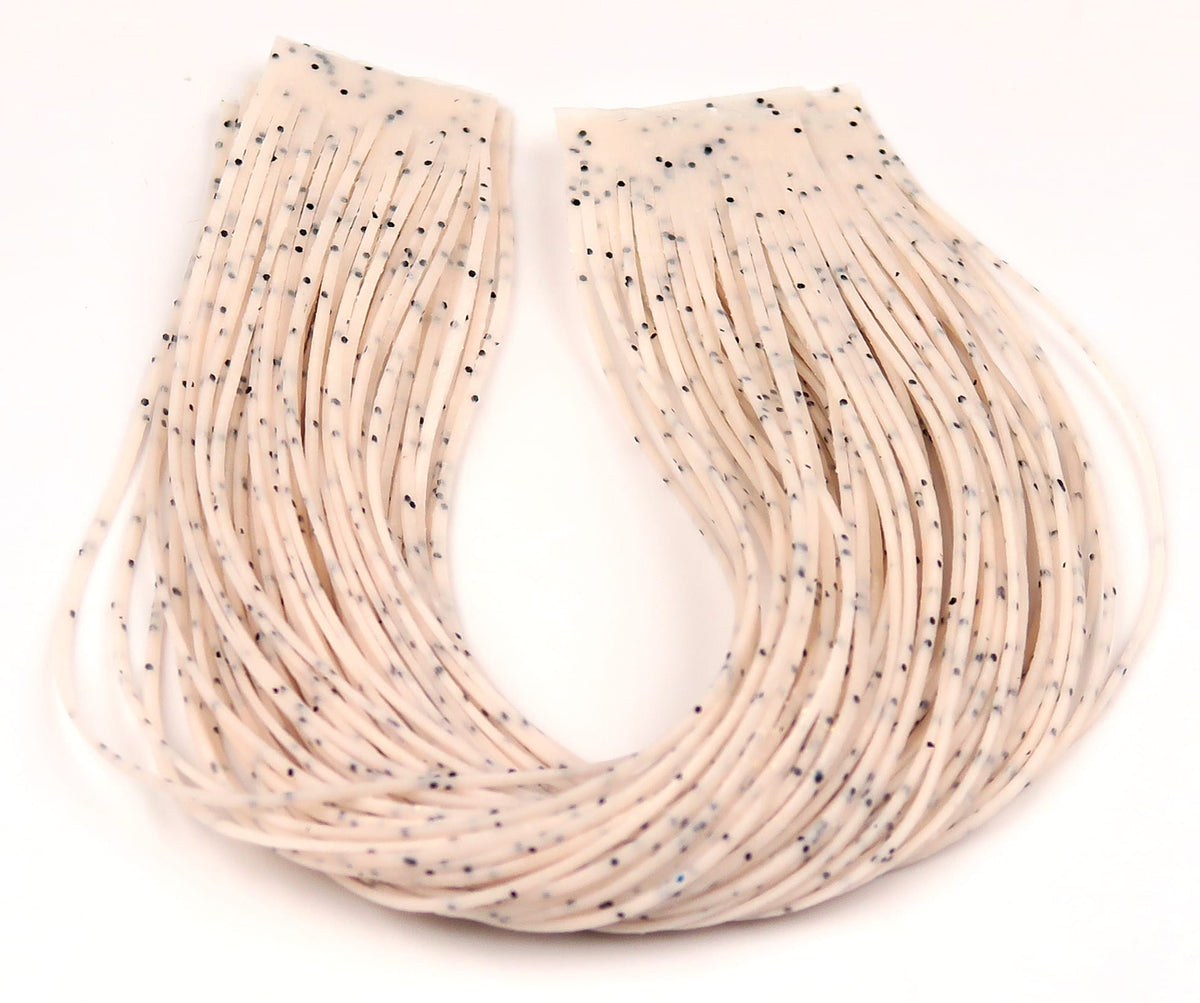Hareline Loco Legs beige speckled silicone rubber legs for fly tying, thin ribbed strands with black flecks