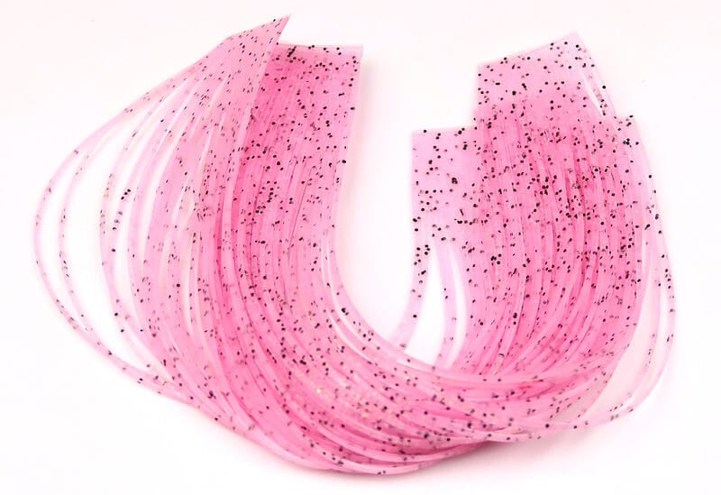 Pink translucent speckled synthetic Loco Legs strips for fly tying, Hareline brand