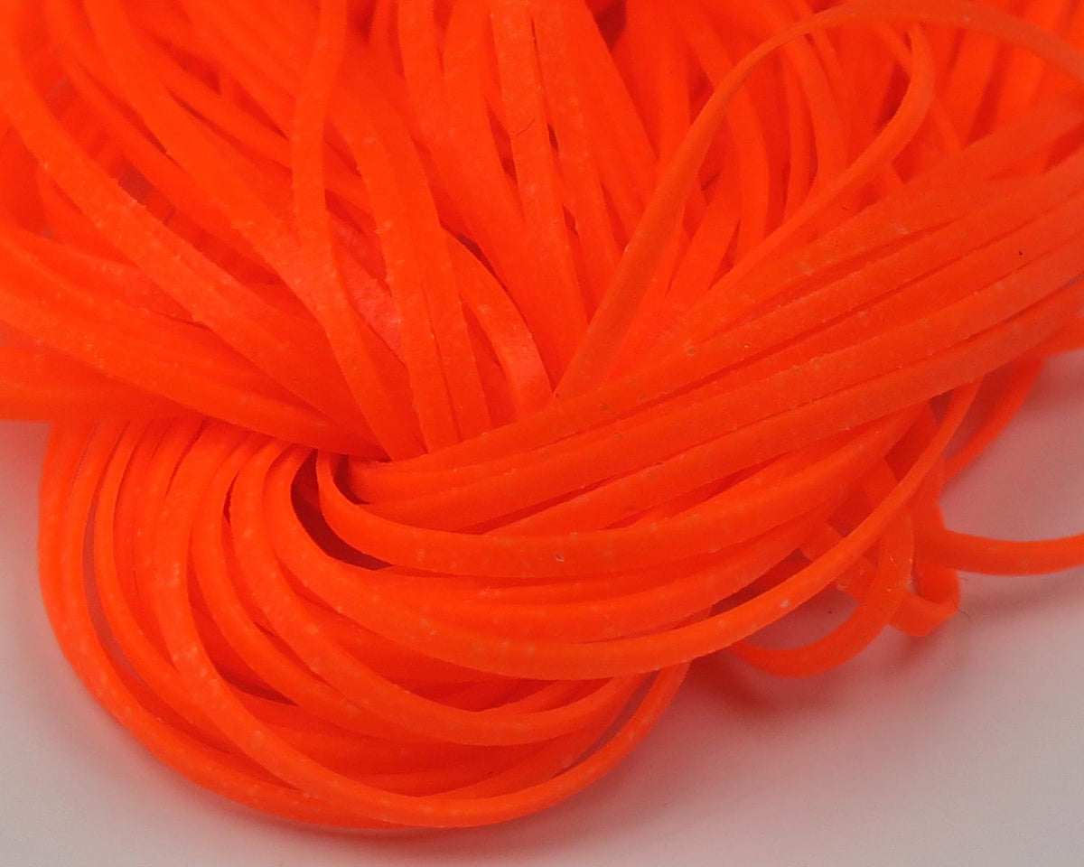 Fluorescent orange silicone predator legs, flat ribbed strips for fly tying