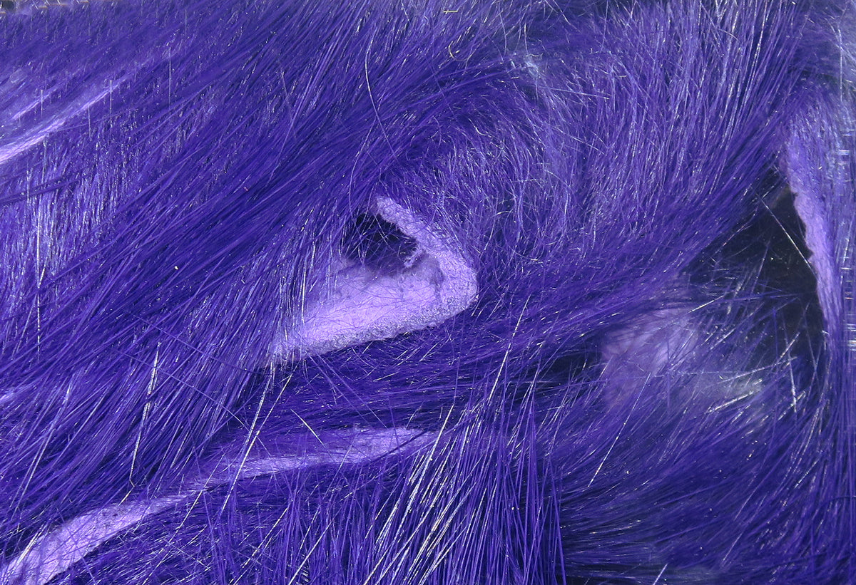 Deep purple Hareline Magnum rabbit fur strips with long glossy guard hairs and soft underfur for fly tying.