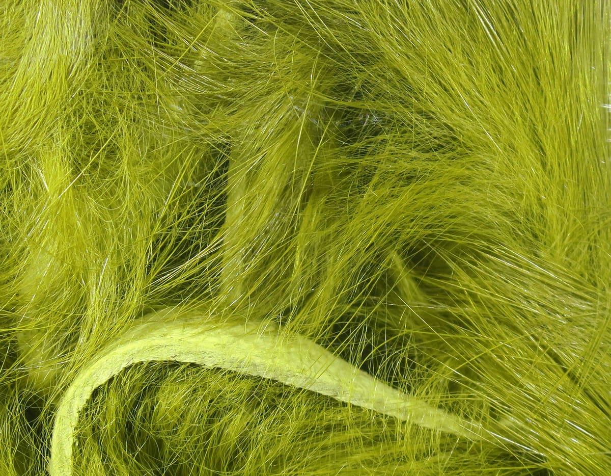 Chartreuse Hareline magnum rabbit fur strips with long silky fibers and suede backing for fly tying