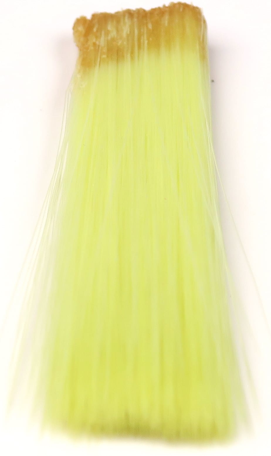 Hareline mayfly tails synthetic fibers in bright chartreuse with tan root ends for fly tying