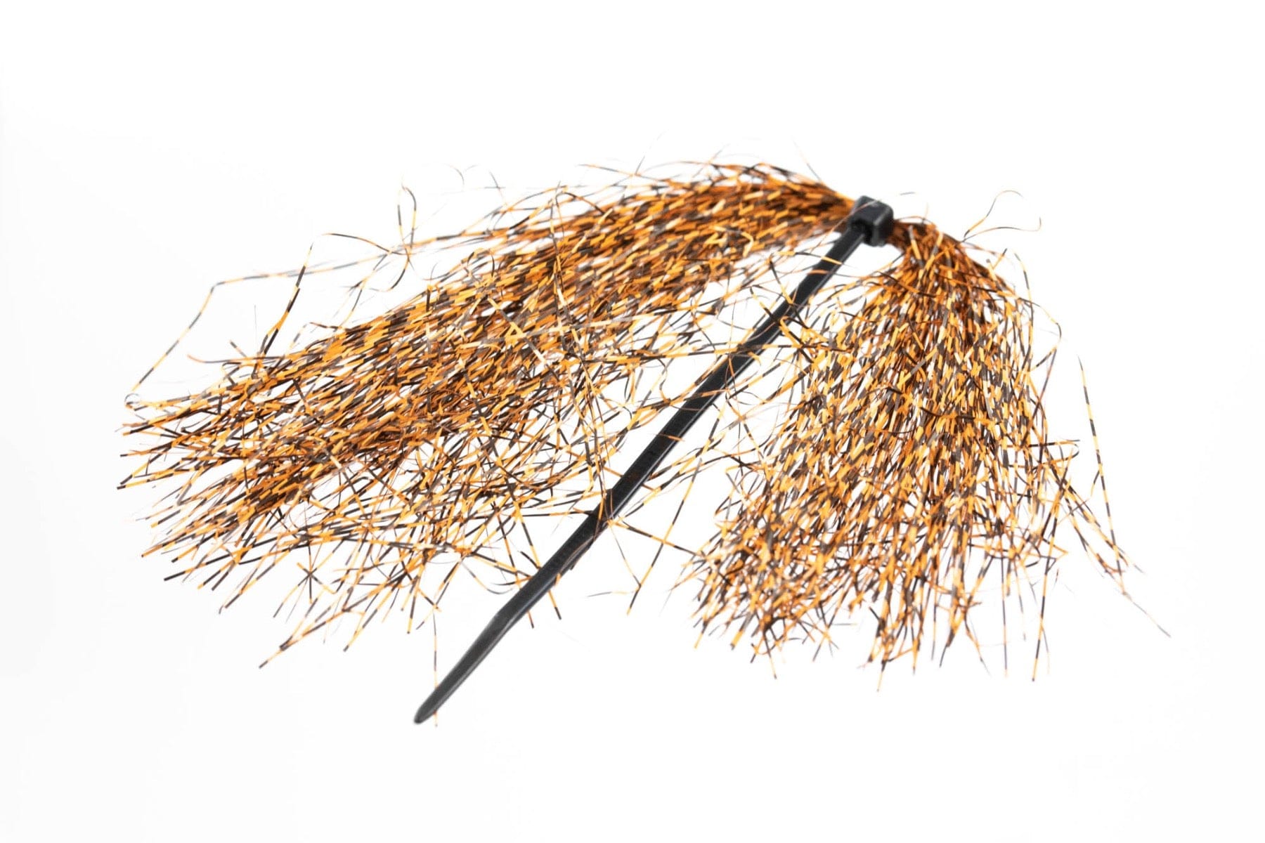 Hareline micro black-barred Voodoo fibers, thin metallic copper-gold and black barred synthetic fibers for fly tying