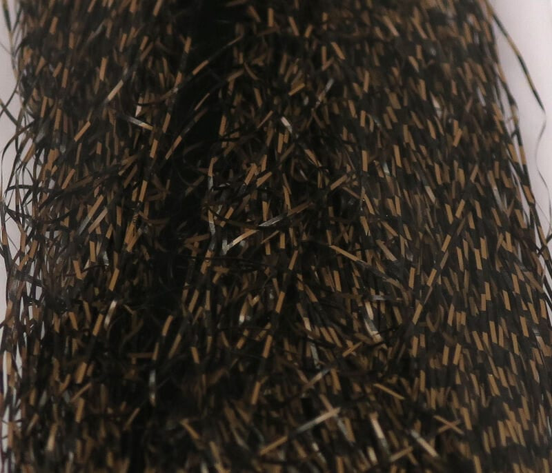 Hareline micro black-barred Voodoo synthetic fibers for fly tying, dense black strands with fine tan barred highlights