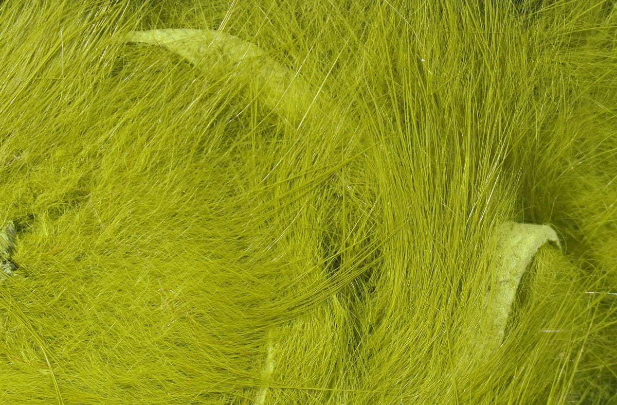 Chartreuse micro rabbit fur strips with fine guard hairs and dense underfur for fly tying