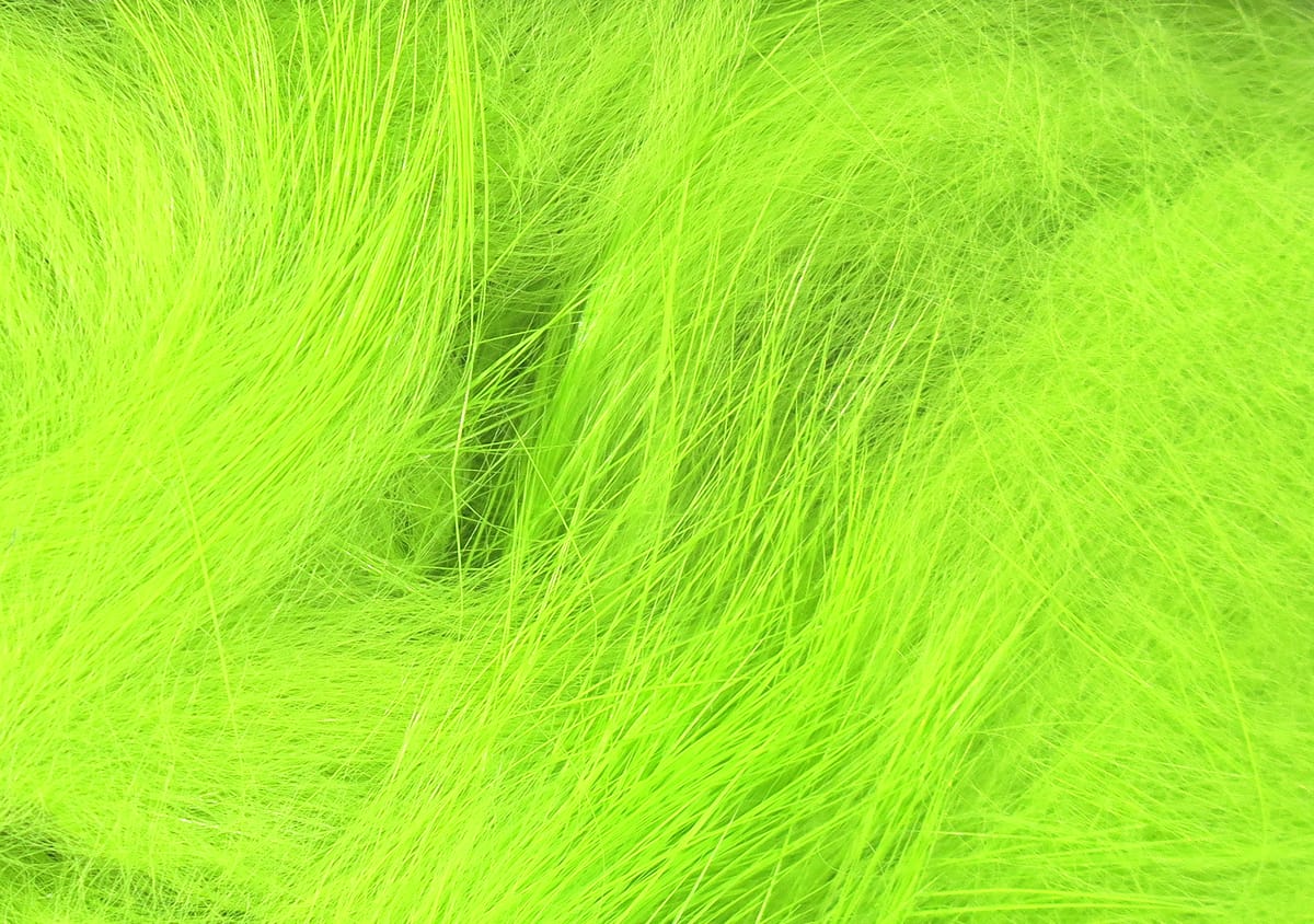 Bright chartreuse micro rabbit fur strips with fine soft long hairs for fly tying