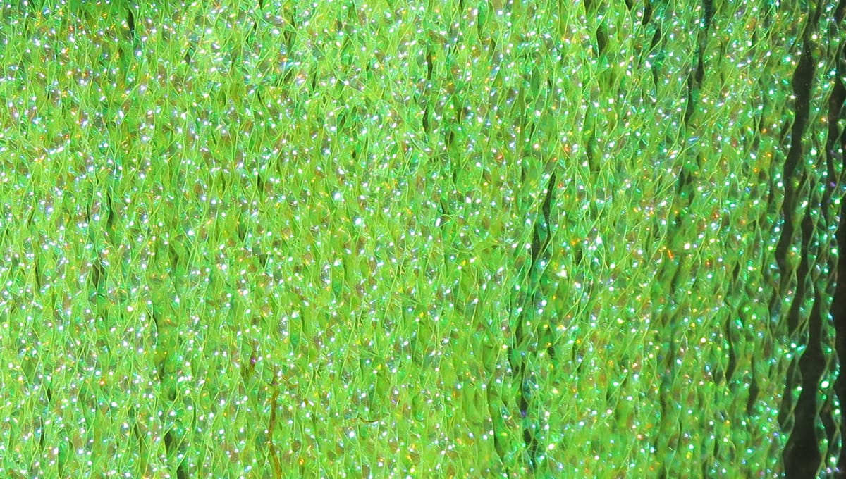 Hareline Midge Flash chartreuse green iridescent flash fibers, fine twisted strands for fly tying