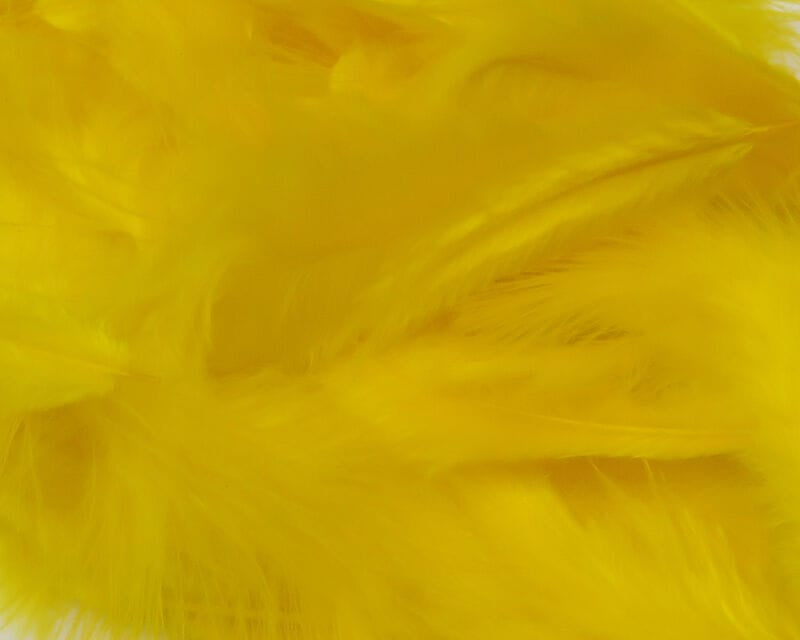 Bright yellow Hareline mini marabou feathers, soft fluffy barbs ideal for fly tying and craft accents.